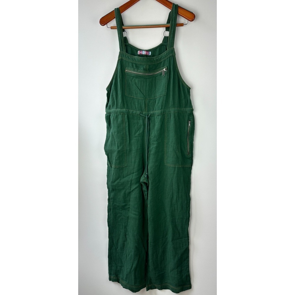 Urban Outfitters Tina Textured Gauze Jumpsuit Green Wide Leg One Piece Medium - Picture 2 of 16